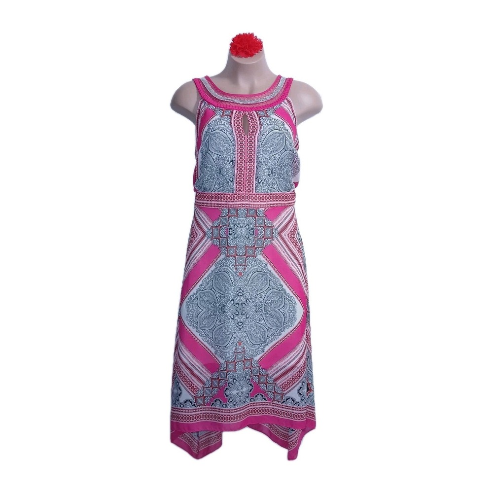 Studio One NY Women Fit & Flare Sharkbite Dress 24W Pink Bohemian Handkerchief